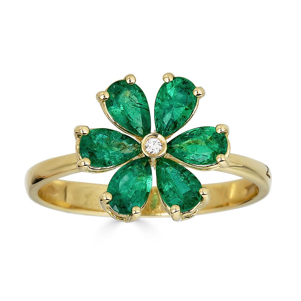 Zydo ring with diamond flower and yellow gold colored precious stones 62219