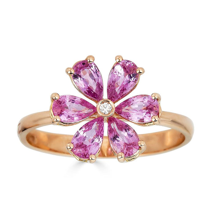 Zydo ring with diamond flower and rose gold colored precious stones 63841