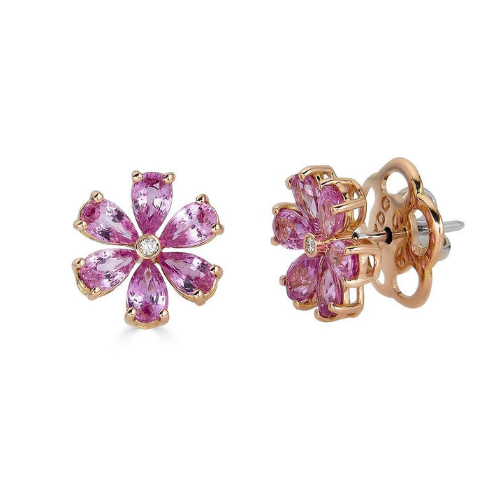 Zydo flower-shaped earrings with colored gemstones and diamonds rose gold pink sapphire 62225