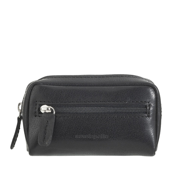 Nuvola Pelle sleutelhanger portemonnee voor heren en dames in buffelleer - klein etui met ritssluiting en 2 ringen voor sleutels