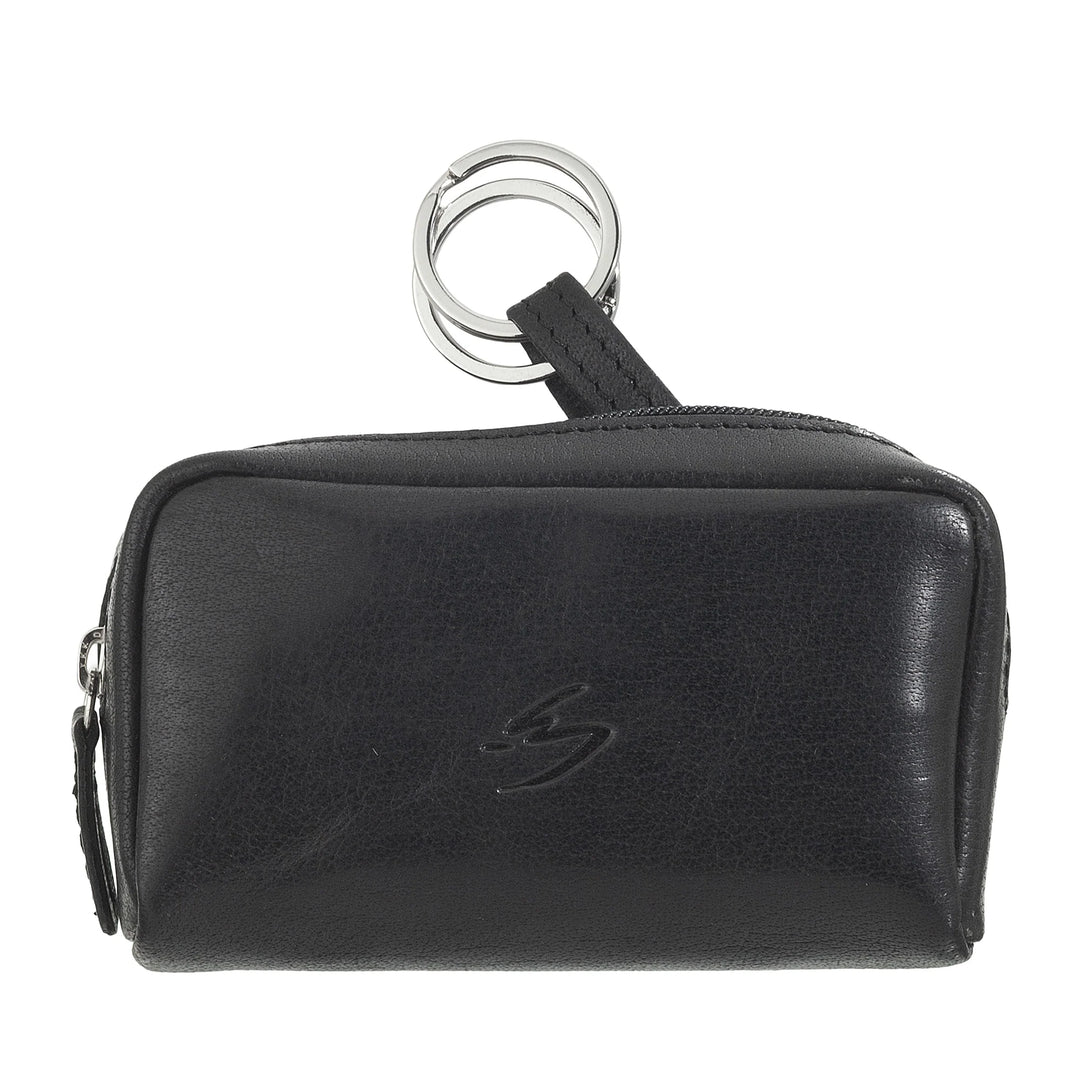 Nuvola Pelle sleutelhanger portemonnee voor heren en dames in buffelleer - klein etui met ritssluiting en 2 ringen voor sleutels