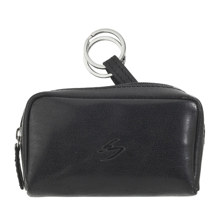 Nuvola Pelle sleutelhanger portemonnee voor heren en dames in buffelleer - klein etui met ritssluiting en 2 ringen voor sleutels