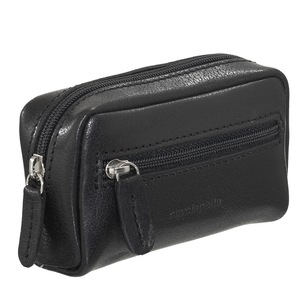 Nuvola Pelle sleutelhanger portemonnee voor heren en dames in buffelleer - klein etui met ritssluiting en 2 ringen voor sleutels