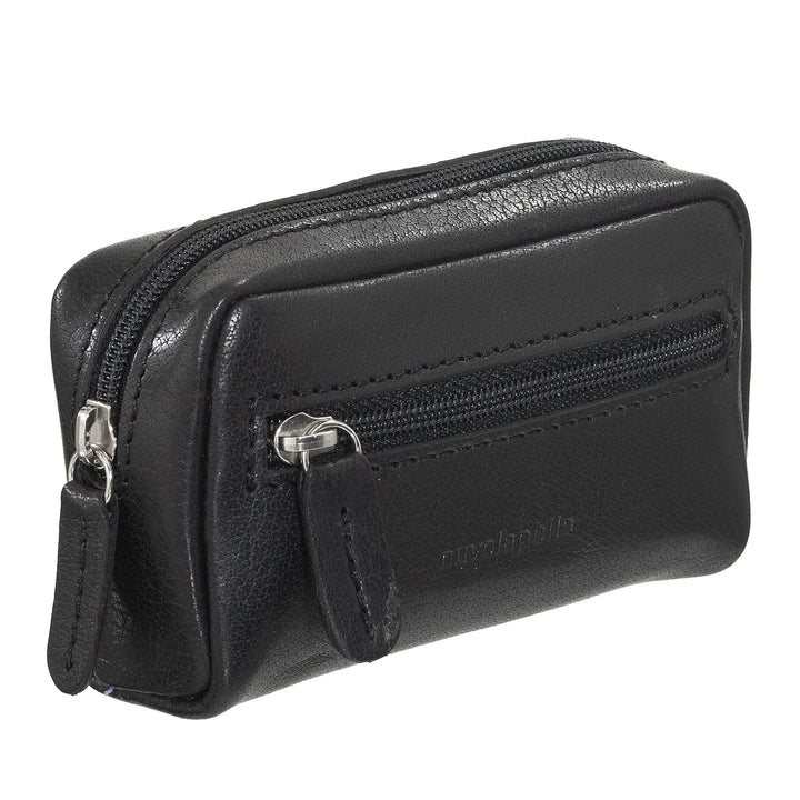 Nuvola Pelle sleutelhanger portemonnee voor heren en dames in buffelleer - klein etui met ritssluiting en 2 ringen voor sleutels