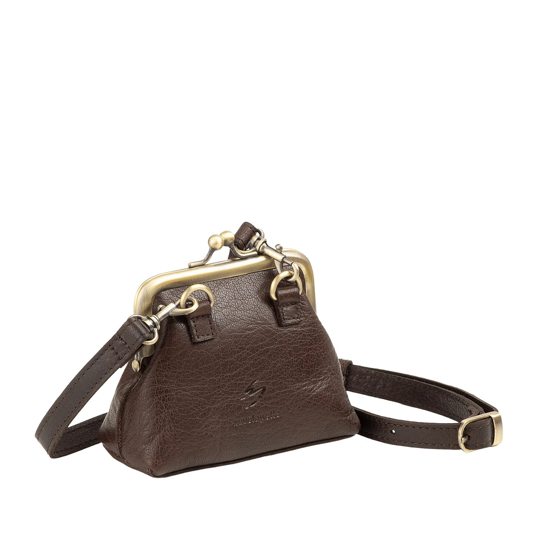 Nuvola Pelle miniveske for kvinner i ekte vintage bøffelskinn med Clic Clac-lukking - Håndlaget myntveske - Elegant håndveske med avtagbar justerbar skulderstropp retrostil