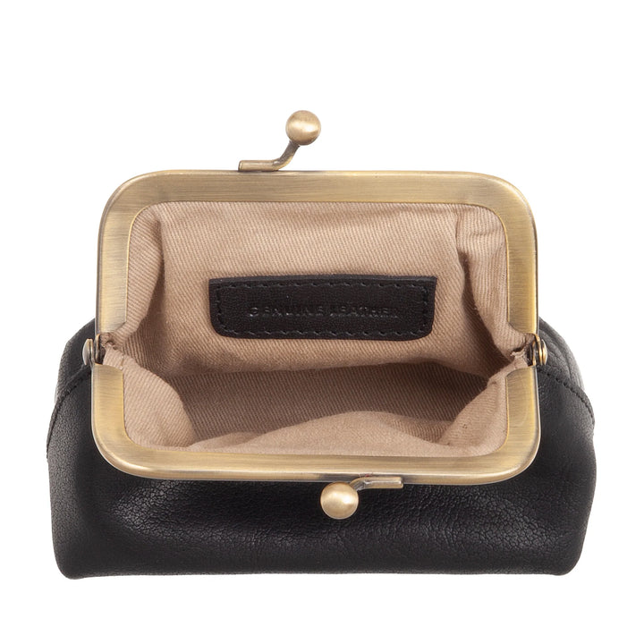 Nuvola Pelle miniveske for kvinner i ekte vintage bøffelskinn med Clic Clac-lukking - Håndlaget myntveske - Elegant håndveske med avtagbar justerbar skulderstropp retrostil
