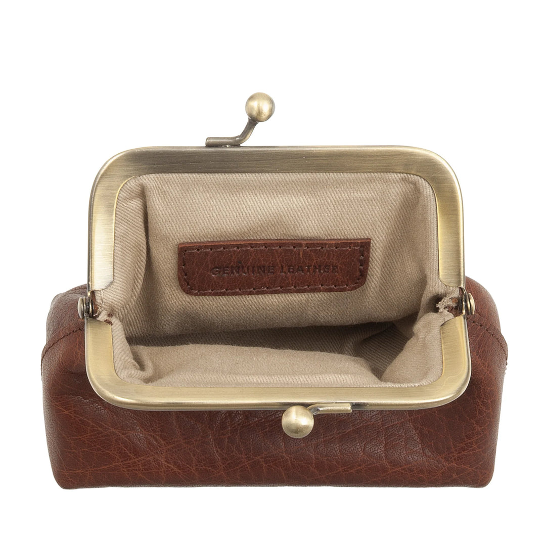 Nuvola Pelle miniveske for kvinner i ekte vintage bøffelskinn med Clic Clac-lukking - Håndlaget myntveske - Elegant håndveske med avtagbar justerbar skulderstropp retrostil