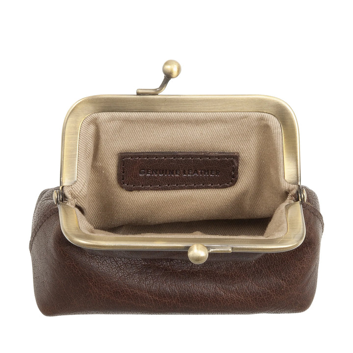 Nuvola Pelle miniveske for kvinner i ekte vintage bøffelskinn med Clic Clac-lukking - Håndlaget myntveske - Elegant håndveske med avtagbar justerbar skulderstropp retrostil