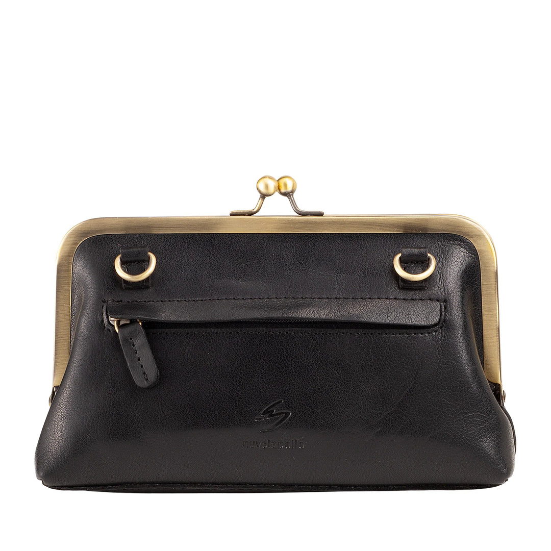 Nuvola Pelle Damentasche aus echtem Vintage-Büffelleder mit Clic-Clac-Verschluss und verstellbarem, abnehmbarem Schultergurt – kleine, elegante Retro-Handtasche