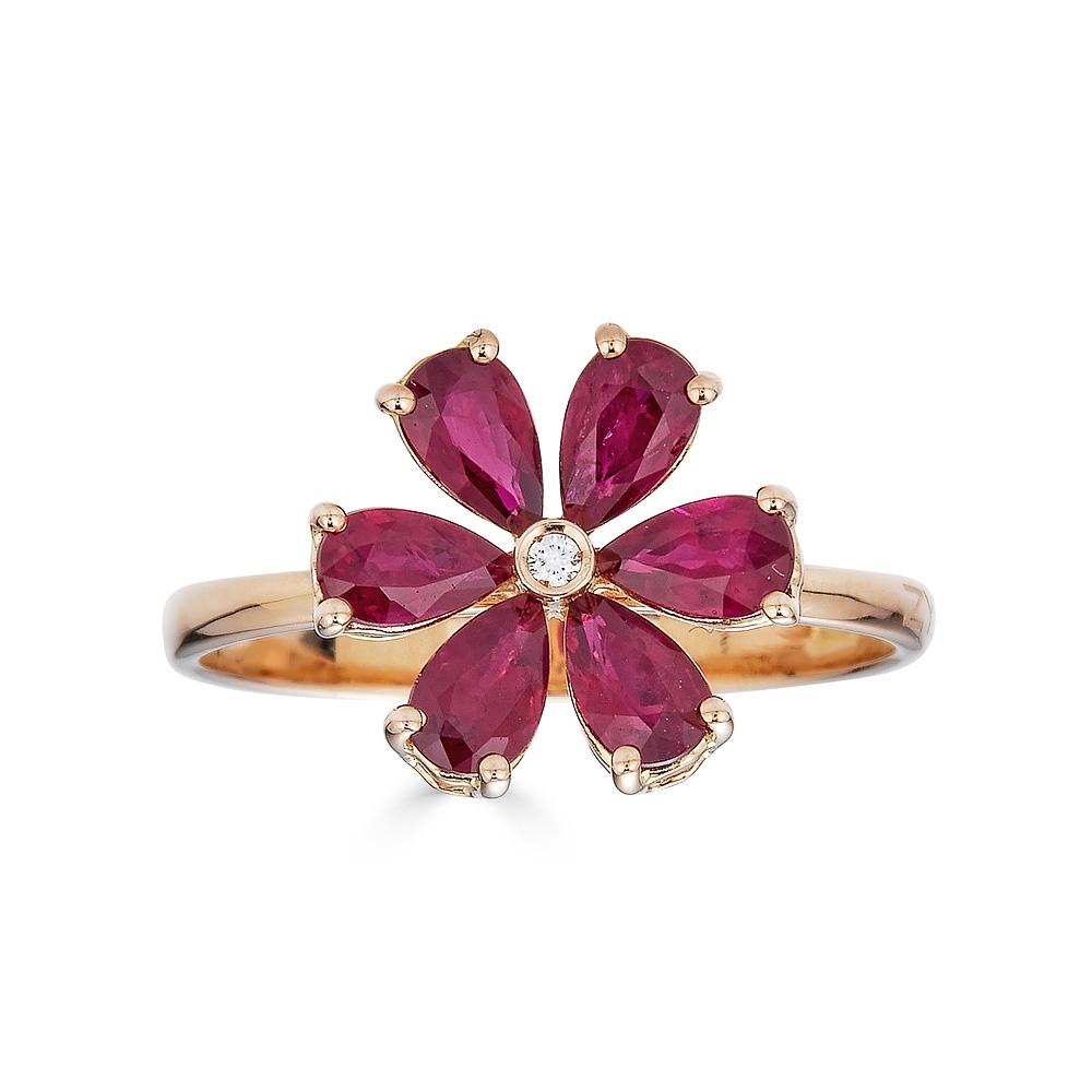 Zydo ring with diamond flower and rose gold colored precious stones 62221