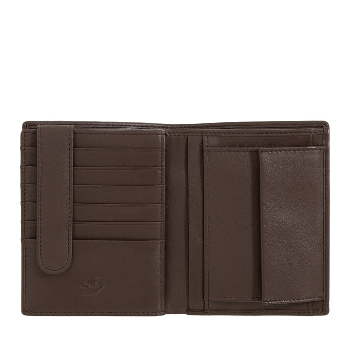 Nuvola Pelle Cartera tipo libro vertical de piel para hombre - Cartera grande multibolsillos para monedas, documentos, tarjetas de crédito y tarjetas