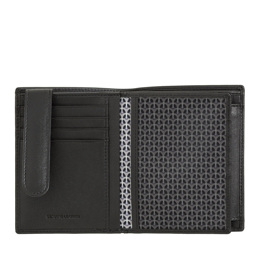 Nuvola Pelle Cartera tipo libro vertical de piel para hombre - Cartera grande multibolsillos para monedas, documentos, tarjetas de crédito y tarjetas