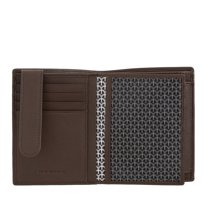 Nuvola Pelle Cartera tipo libro vertical de piel para hombre - Cartera grande multibolsillos para monedas, documentos, tarjetas de crédito y tarjetas
