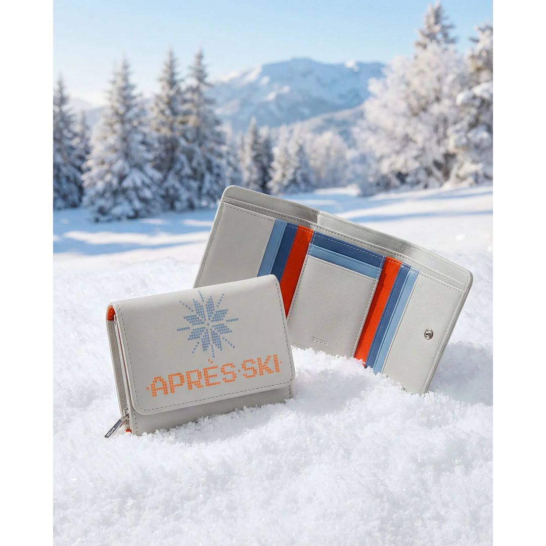 DUDU Cartera Pequeña de Mujer de Piel con Monedero con Cremallera - Diseño Compacto y Escritura Après Ski - Cartera para Tarjetas y Billetes, Moda de Moda