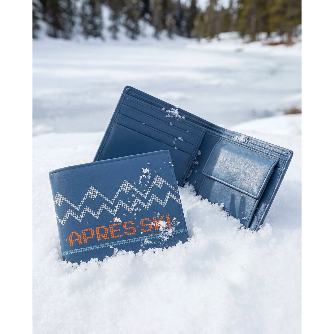 Portofel mic pentru bărbați din piele Apres Ski pentru bărbați – posetă compactă pentru monede, suport pentru carduri și bancnote, design de iarnă