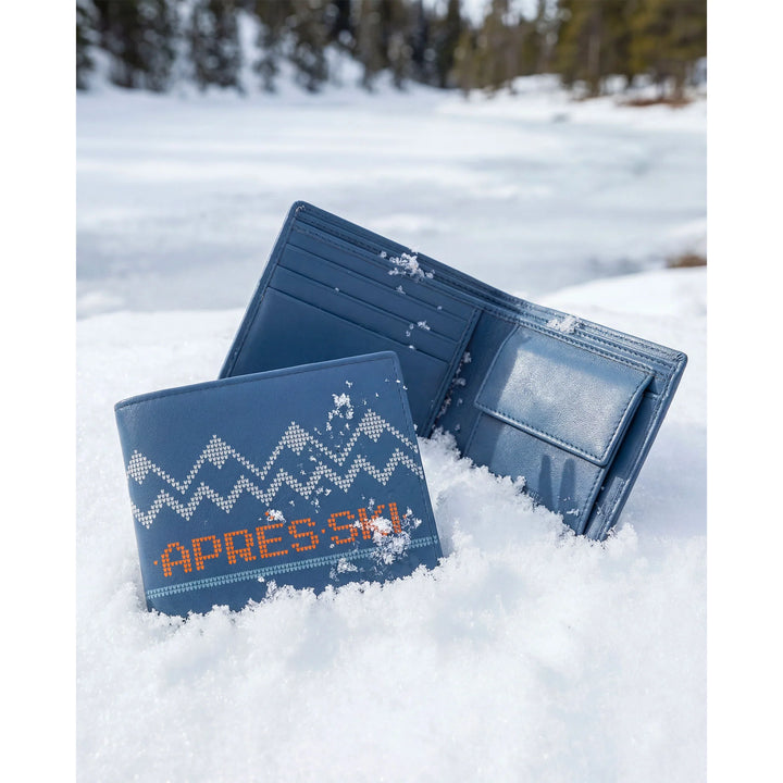 Portofel mic pentru bărbați din piele Apres Ski pentru bărbați – posetă compactă pentru monede, suport pentru carduri și bancnote, design de iarnă