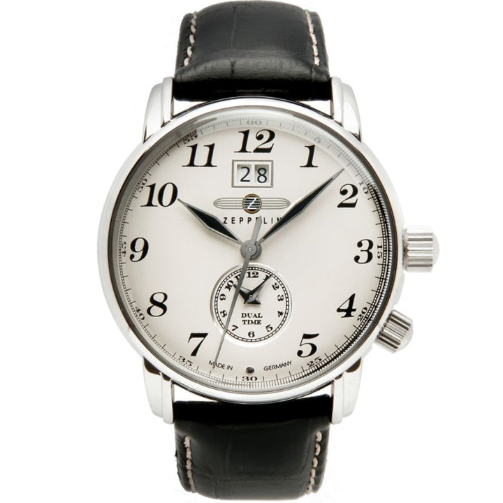 Zeppelin Clock LZ127 Graf Dual Time 42mm Beige Quartz Steel 7644-5