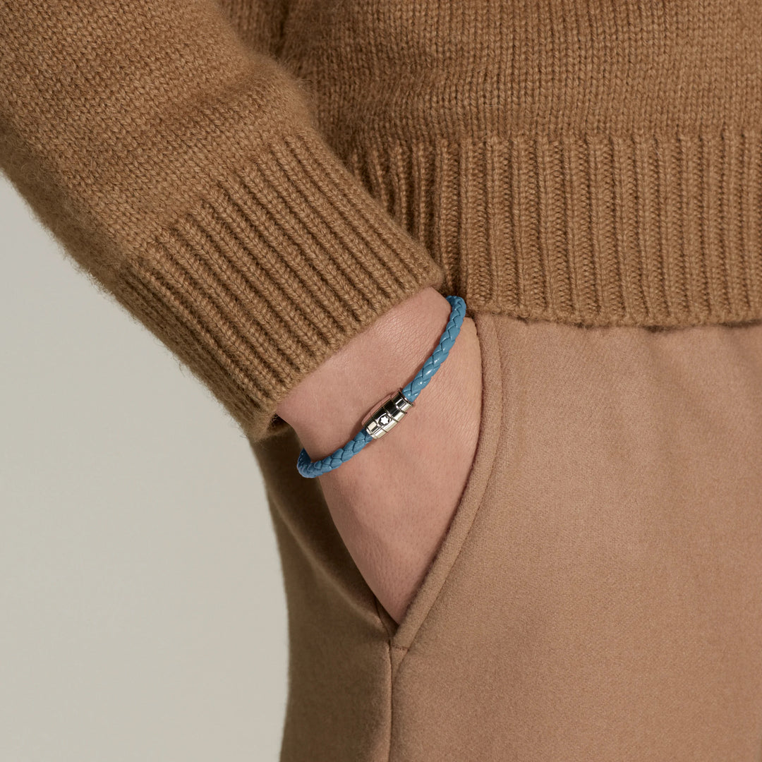 Montblanc 3 gyűrűs acél karkötő és Meisterstück Blue Fumè bőr M 13429363 méret