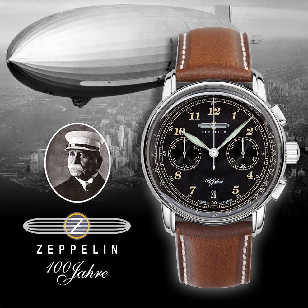 Zeppelin Clock 100 Years Zeppelin Chrono 42mm Black Quartz Steel 7674-3