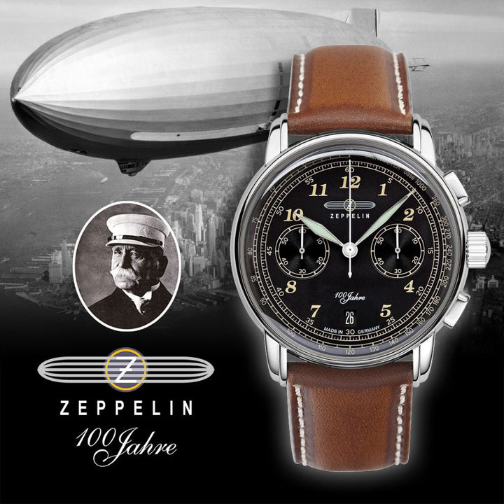 Zeppelin Clock 100 Years Zeppelin Chrono 42mm Black Quartz Steel 7674-3