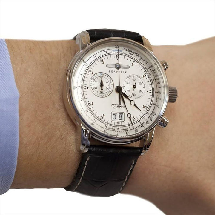 Zeppelin Clock 100 Years Zeppelin Chronograph 42mm silver quartz steel 7690-1