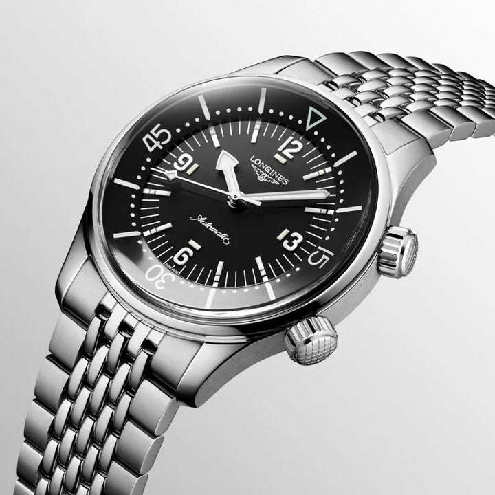 Longines orologio Legend Diver 39mm nero automatico acciaio L3.764.4.50.6