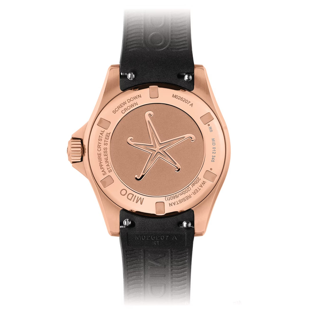 Mido horloge Ocean Star Lady 36,5 mm zwart automatisch staal PVD rosé gouden afwerking M026.207.37.056.00