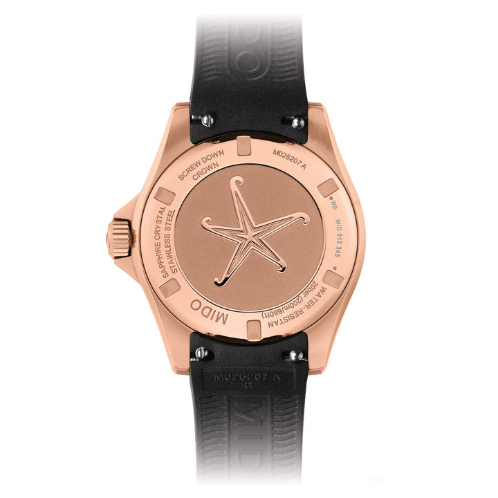 Relógio Mido Ocean Star Lady 36,5 mm preto automático aço PVD acabamento em ouro rosa M026.207.37.056.00