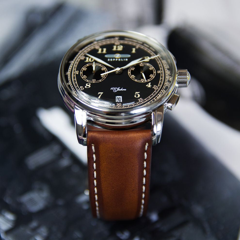 Zeppelin Clock 100 Years Zeppelin Chrono 42mm Black Quartz Steel 7674-3