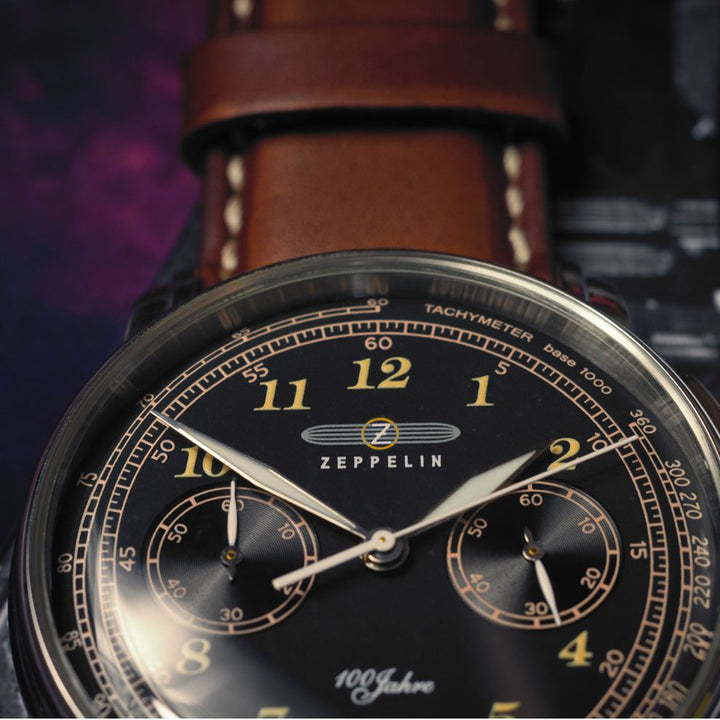 Zeppelin Clock 100 Years Zeppelin Chrono 42mm Black Quartz Steel 7674-3