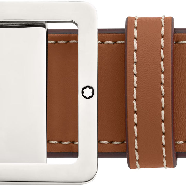 Cinturón Montblanc 35 mm con hebilla rectangular de piel marrón/gris reversible tamaño ajustable 131164
