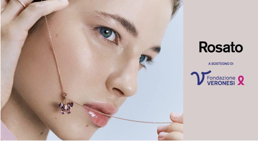 Rosato Rebirth Butterfly charm pendant for Fondazione Veronesi 925 silver PVD rose gold finish cubic zirconia RZLE089