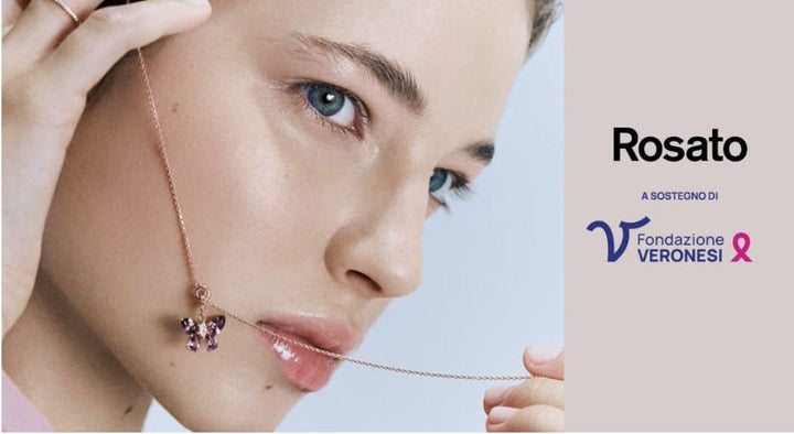 Rosato Rebirth Butterfly charm pendant for Fondazione Veronesi 925 silver PVD rose gold finish cubic zirconia RZLE089