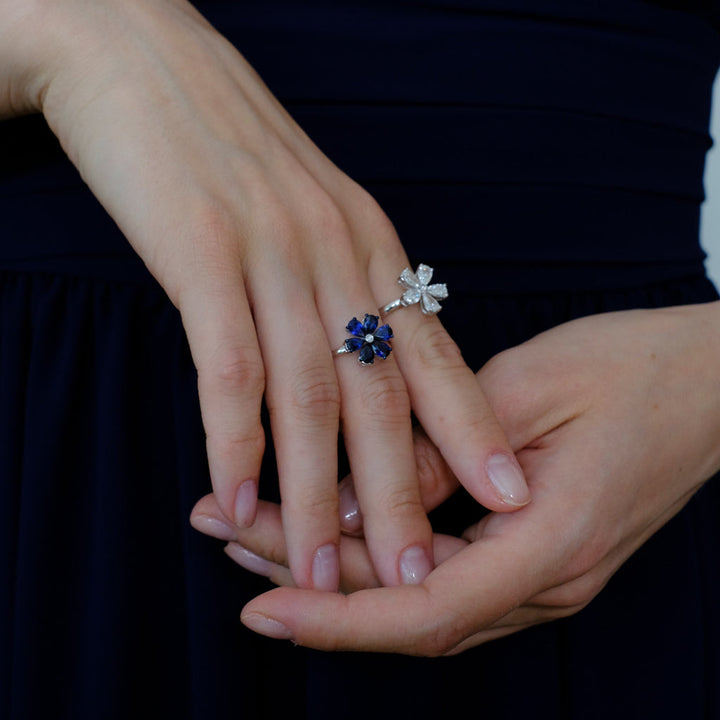 Zydo ring with diamond flower and yellow gold colored precious stones 62219