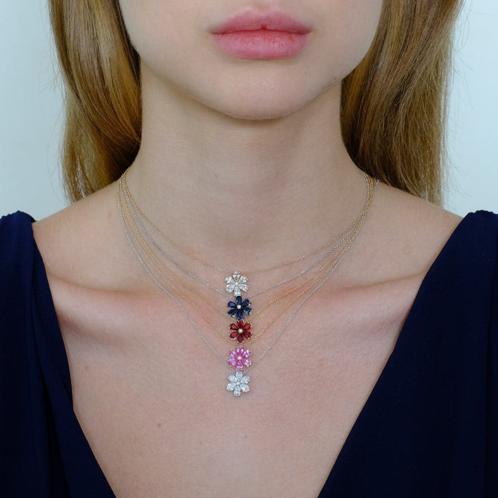 Zydo flower-shaped pendant with colored precious stones and diamonds in emerald yellow gold 62041