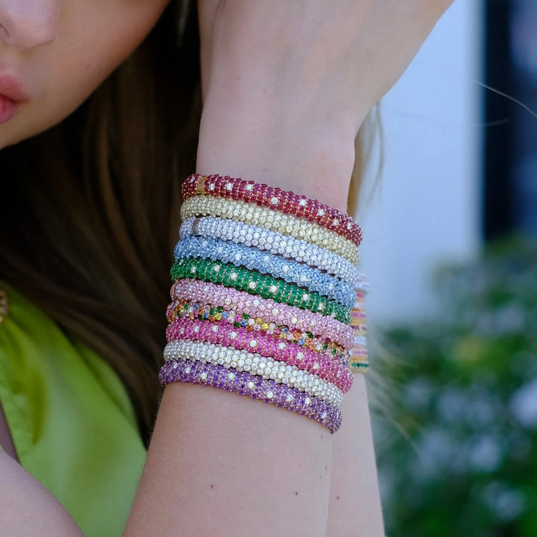 Zydo domed elastic bracelet with blue topaz white gold blue topaz 63554