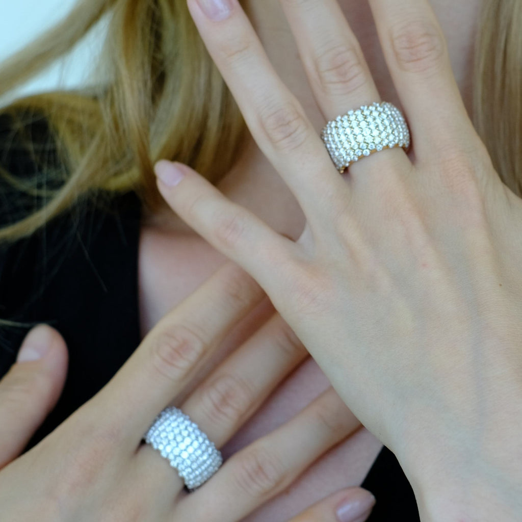 Zydo domed elastic ring with diamonds white gold 60460