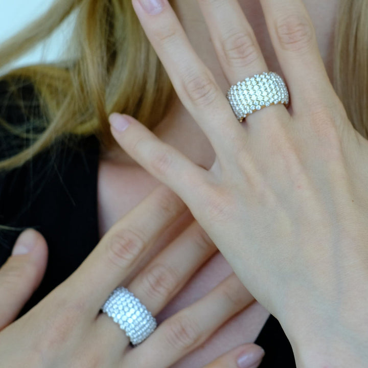 Zydo domed elastic ring with diamonds white gold 60460