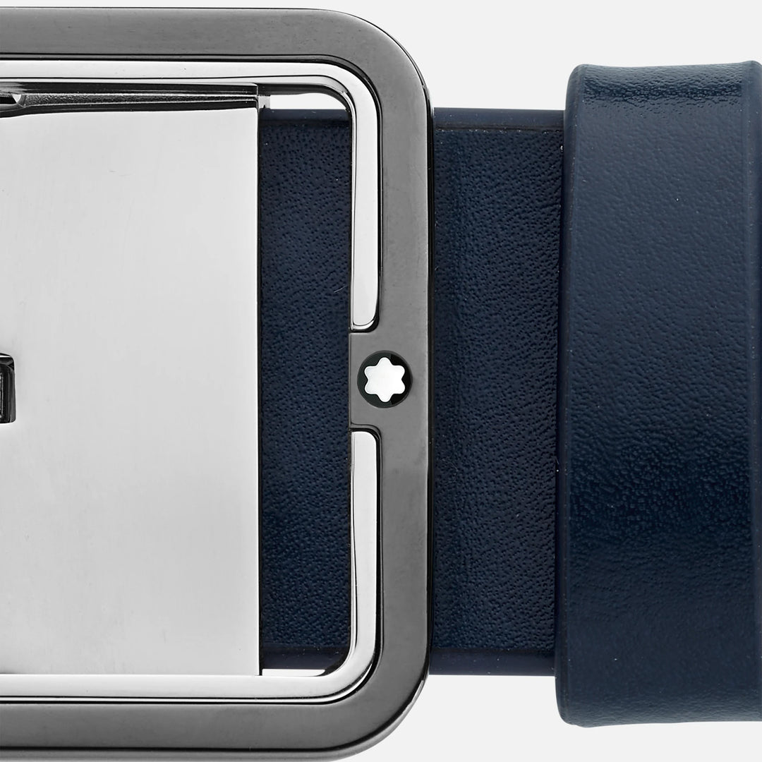 Montblanc 35mm bälte med rektangulär blå/reversibel grå rektangulär täckning justerbar storlek 131193