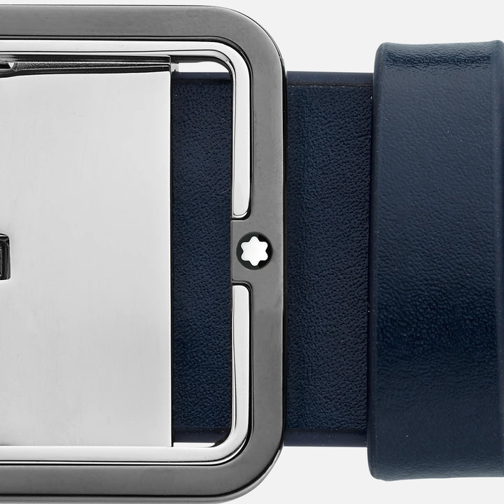 Montblanc 35mm belte med rektangulær blå/reversibel grå rektangulær deksel justerbar størrelse 131193