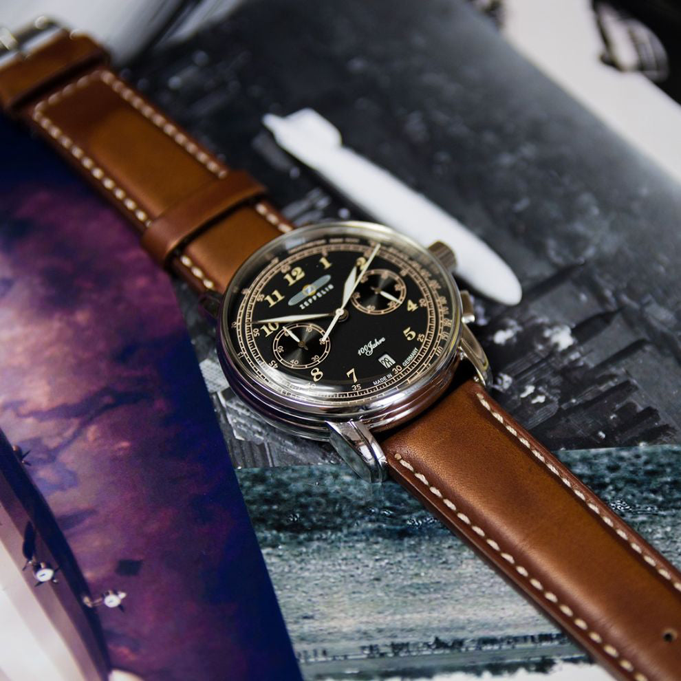 Zeppelin Clock 100 Years Zeppelin Chrono 42mm Black Quartz Steel 7674-3