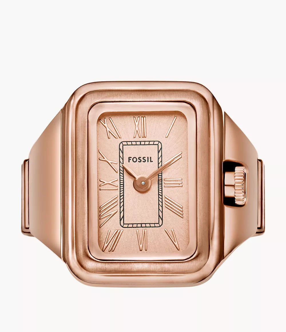 Fossil Clock Raquel Ring 14mm Pink Gold Quartz Steel Finish PVD Gold Rose ES5345