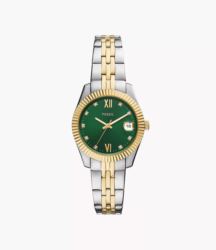 Fossile Scarlette-Uhr, 33 mm, grüner Quarzstahl, PVD-Finish, Gelbgold ES5388