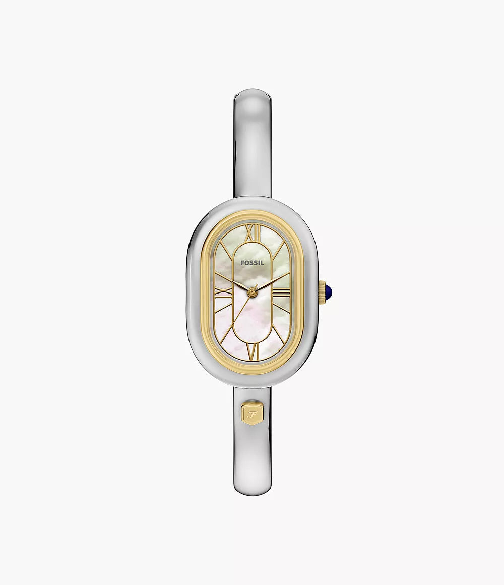 Fossil horloge Sloan 25 mm parelmoer kwartsstaal PVD afwerking geelgoud ES5455