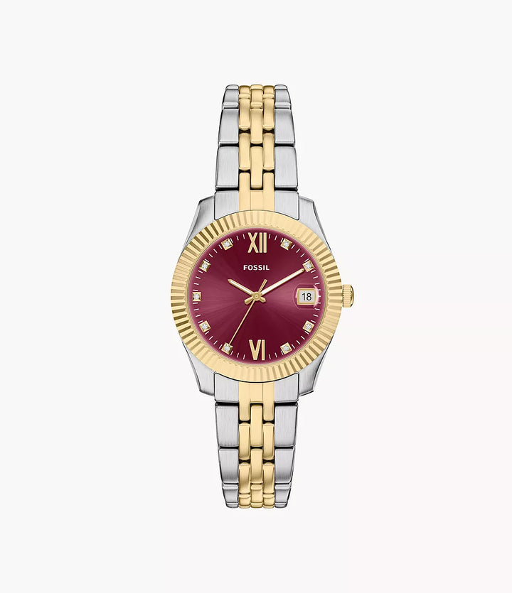 Fossile Uhr Scarlette 33 mm, burgunderroter Quarzstahl, PVD-Finish, Gelbgold ES5461