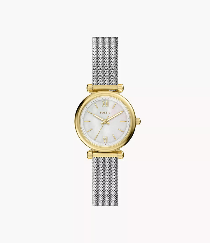Fossil Uhr Carlie Mini Mini 28mm Perlmutt Quarz Edelstahl mit PVD-Beschichtung in Gelbgold ES5463
