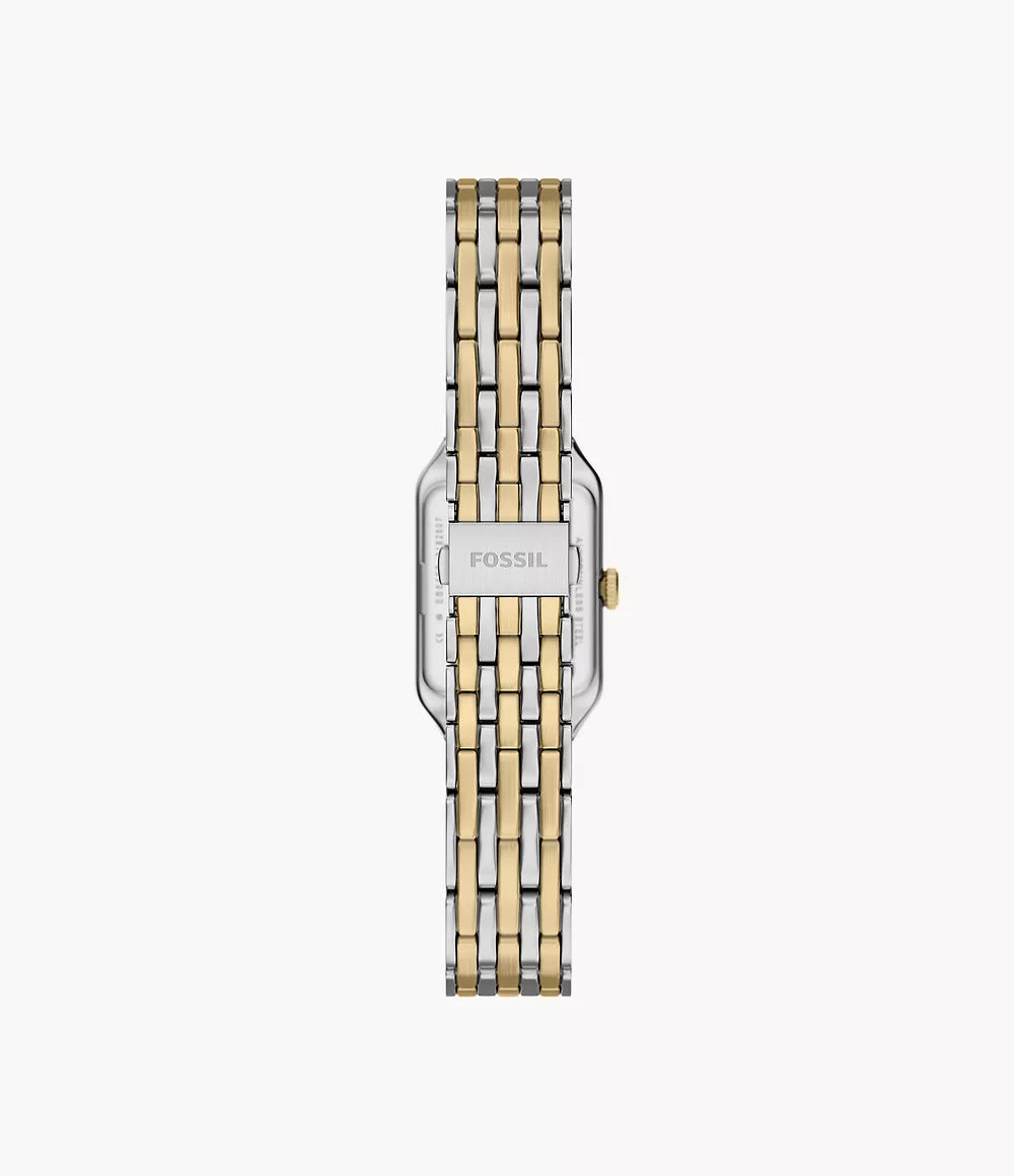 Fossile Uhr Raquel Mini 18 mm, silberner Quarzstahl, PVD-Gelbgold-Finish, ES5468