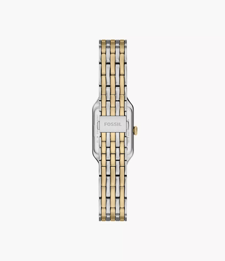 Fossile Uhr Raquel Mini 18 mm, silberner Quarzstahl, PVD-Gelbgold-Finish, ES5468