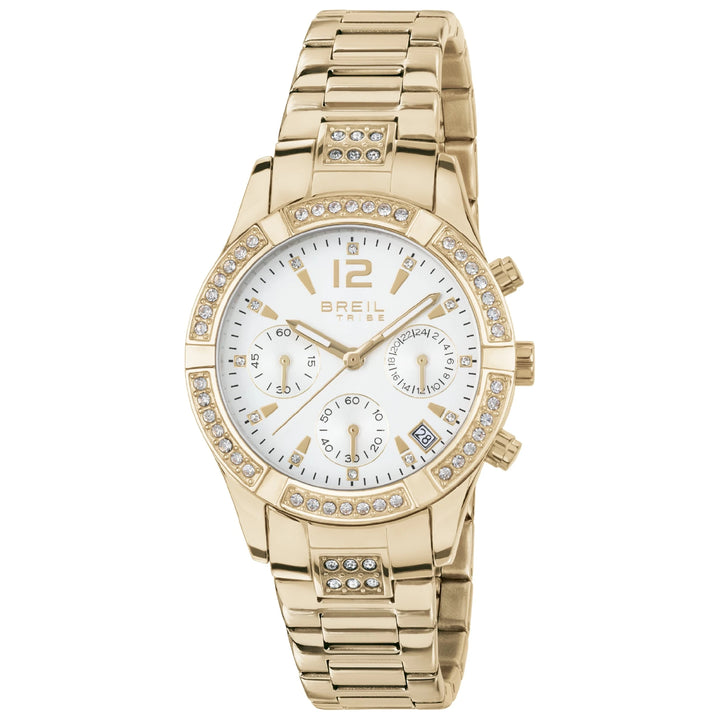 Breil watch c'est chic chrono 26mm white quartz steel finish pvd yellow gold ew0563