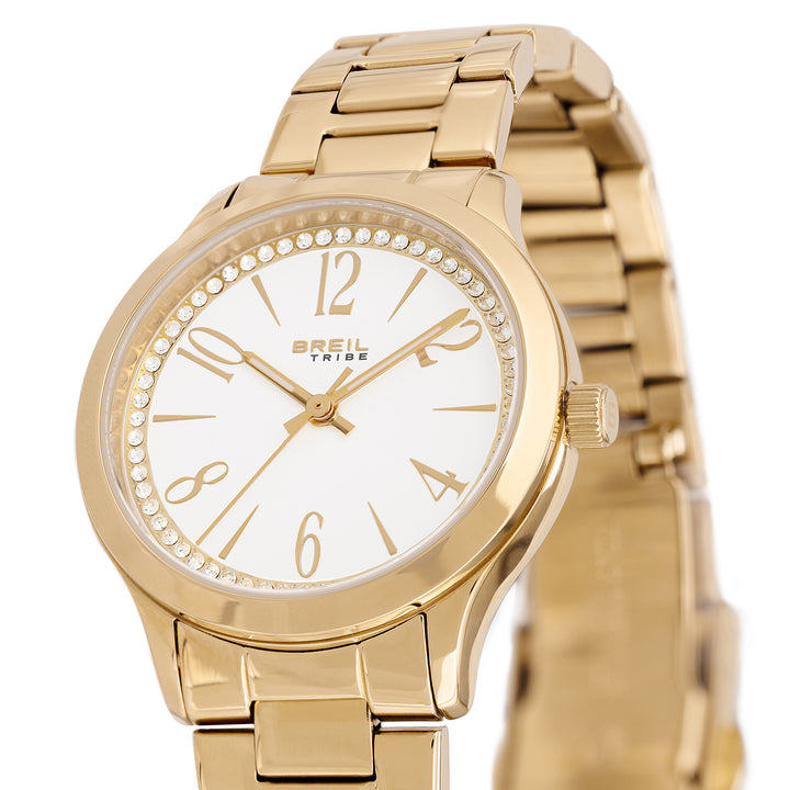 Breil watch abbly 32mm white quartz steel finish pvd gold ew0754